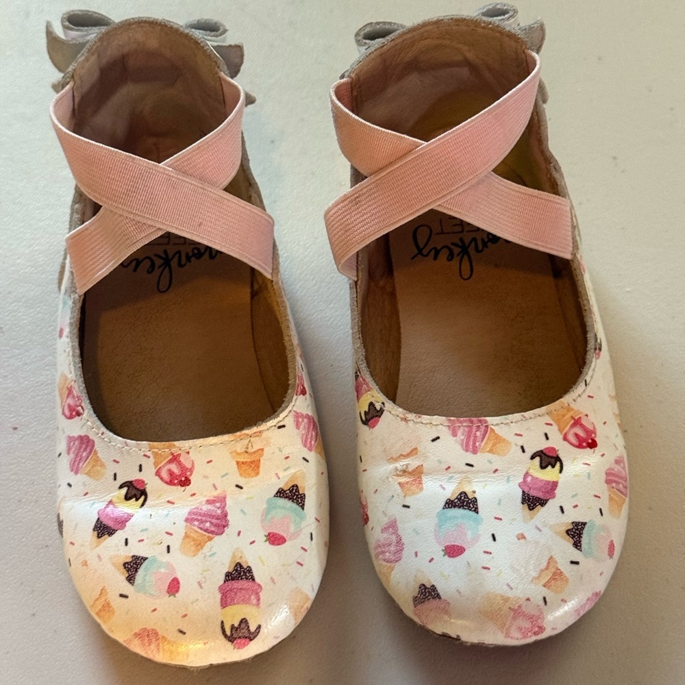 Girls Monkey Feet Pink Ice Cream Print Mary Jane Flats